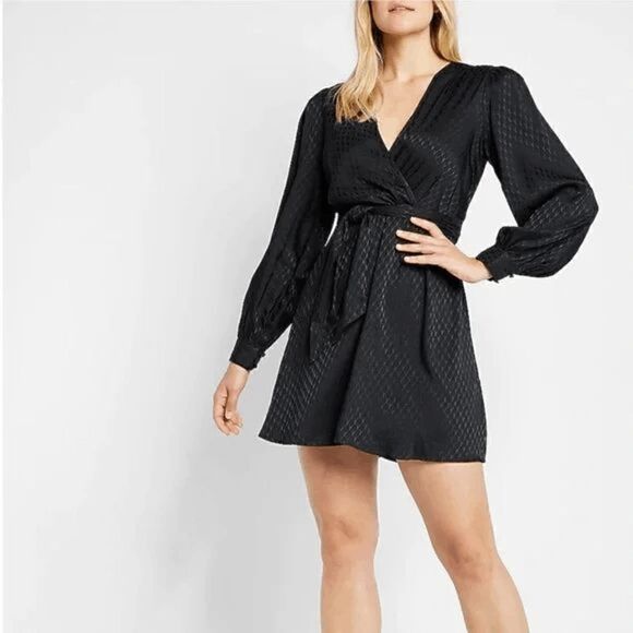 Express black silky long sleeve wrap mini dress, Small NWT - Picture 6 of 8